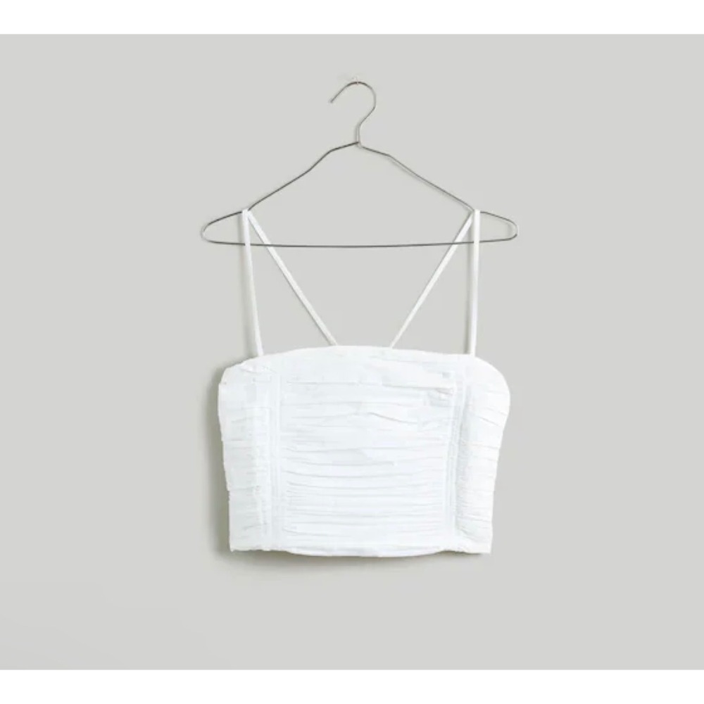 Madewell Wendy Pleated Cotton Poplin Crop Top Women's 00 White NL058 NWT
